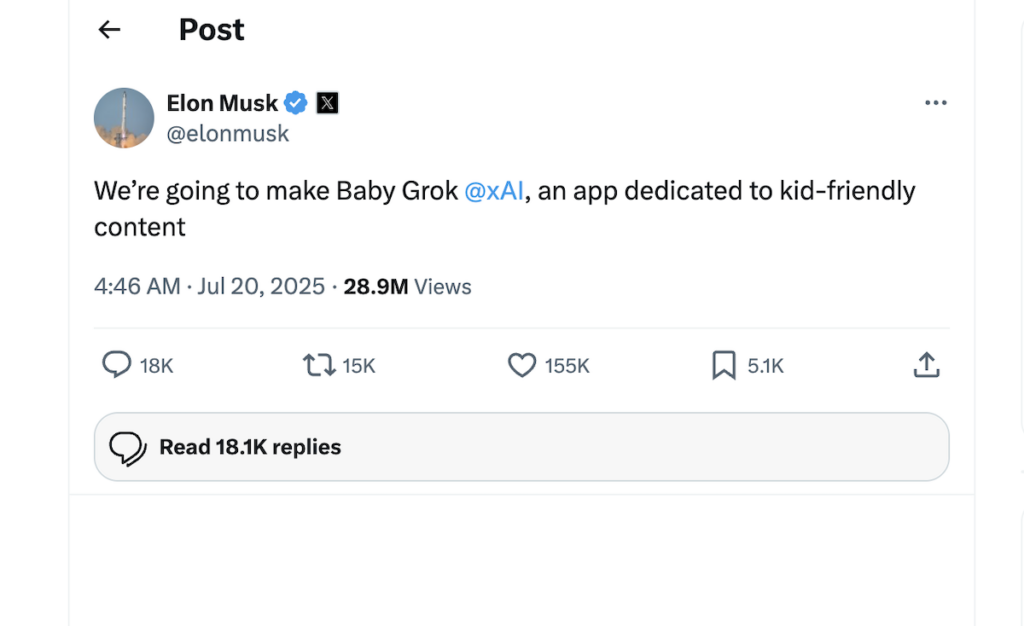 Elon Musks inlägg på plattformen X.